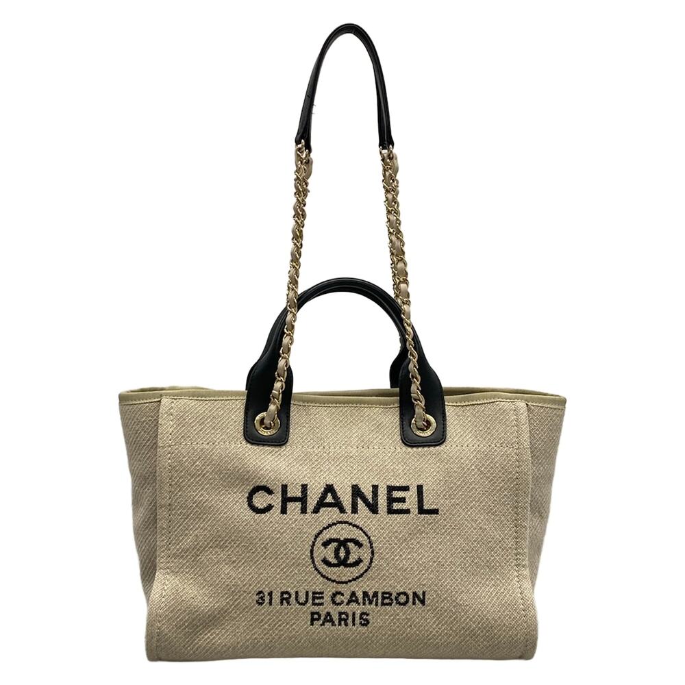 Chanel Small Shopping Bag/Deauville MM Tote Bag AS3257 Beige Black Canvas